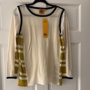 NWT Tory Burch Cream and Olive Striped Sweater